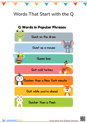 Q Words in Popular Phrases Worksheet