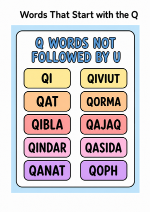 Printable Q Words Without U Worksheet | Grade 2 ELA