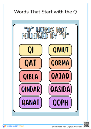 Unique Q Words Worksheet