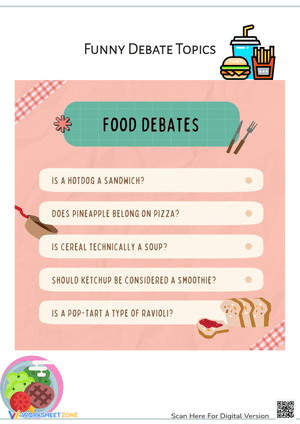 Funny Food Debate Topics Worksheet