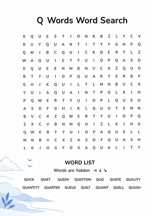 Printable Q Words Word Search | Grade 2 ELA
