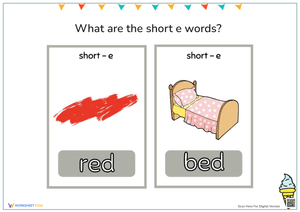 Short E Words Printable Worksheet | Grade 1 ELA
