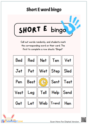 Short E Words Bingo – Phonics Fun Game