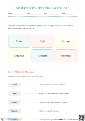 Grade 3 Adjectives — Printable No-Prep Worksheet