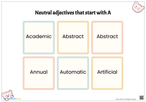 Neutral Adjectives That Start With A - Vocabulary Cards