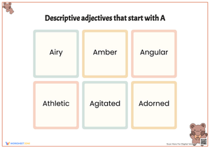 Printable Adjectives Word Cards: Letter A - Grade 3-4