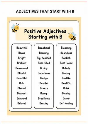 Printable Positive Adjectives List: Letter B | Grade 3-4