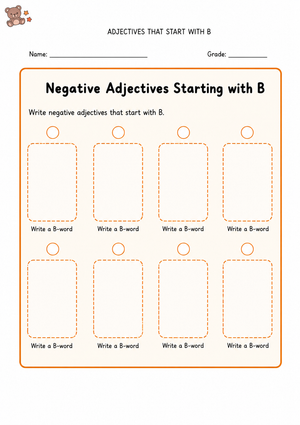 Grade 3 B-Word Adjectives — Printable No-Prep Worksheet