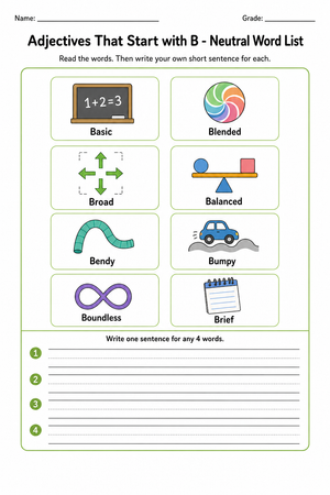 Essential Adjectives Starting with B | Grade 3-4