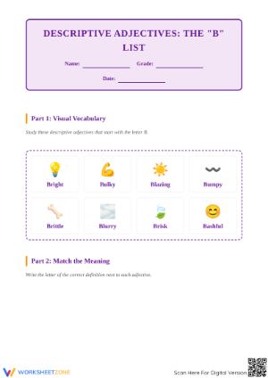 Essential Descriptive Adjectives Starting with B