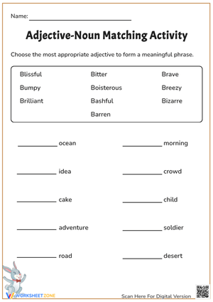 Adjective-Noun Matching Activity Worksheet