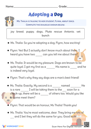 Dialogue Fill in the Blanks: Adopting a Dog