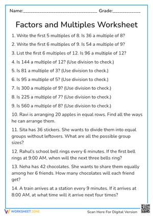 Factors and Multiples Worksheet-2