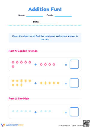 Addition with Objects Worksheet | Grade K Printable