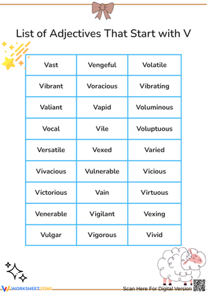 List of Adjectives That Start with V
