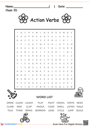 Action Verbs Word Search