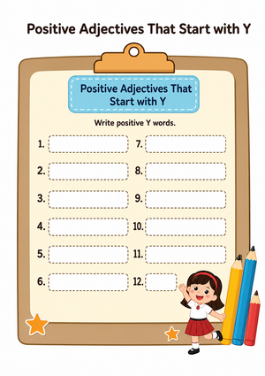 Essential Positive Adjectives Starting with Y | Grade 3-4