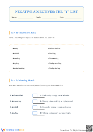 Negative Adjectives Worksheet | Grade 4 ELA Printable