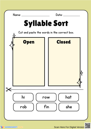 Syllable Sort Worksheet – Open and Closed Syllables