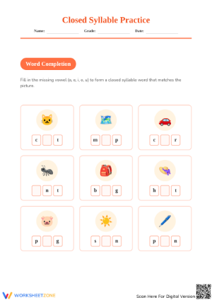 Essential Closed Syllables Worksheet | Grade 1-2 Phonics