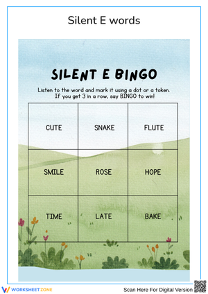 Silent E Bingo Worksheet