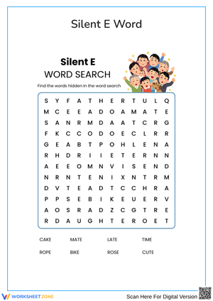 Silent E Word Search Worksheet