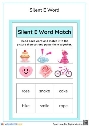 Silent E Word Match Worksheet