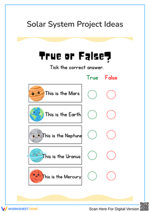 Solar System Project Ideas: True or False Worksheet