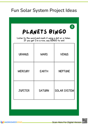 Planets Bingo Worksheet