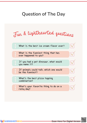 Fun & Lighthearted "Question of the Day" Worksheet