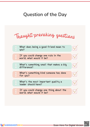 Thought-Provoking "Question of the Day" Worksheet