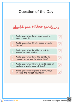 Fun "Would You Rather" Questions Worksheet