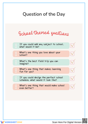 School-Themed "Question of the Day" Worksheet