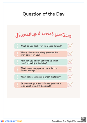 Friendship & Social "Question of the Day" Worksheet