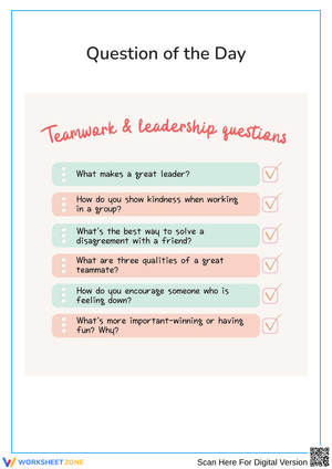  Teamwork & Leadership "Question of the Day" Worksheet