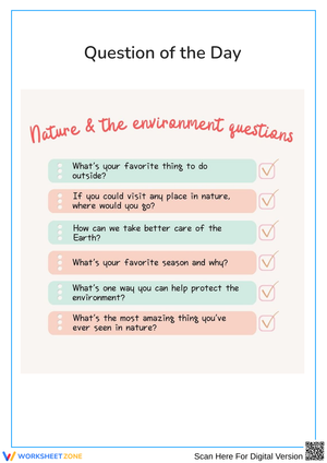 Nature & The Environment "Question of the Day" Worksheet