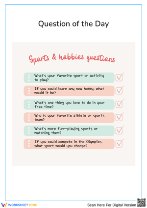 Sports & Hobbies "Question of the Day" Worksheet