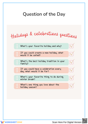 Holidays & Celebrations Questions Worksheet