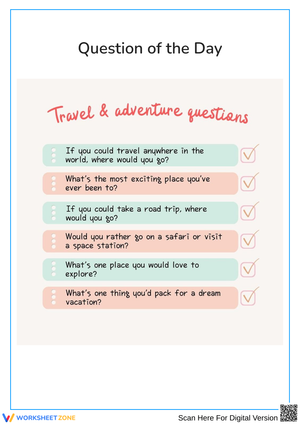 Travel & Adventure Questions Worksheet