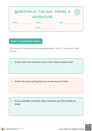 Travel & Adventure Questions Worksheet | Grade 5 Essential