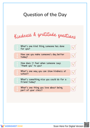 Kindness & Gratitude Questions Worksheet