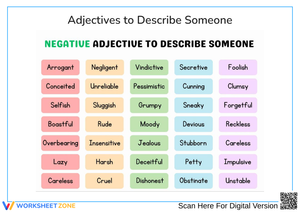 Negative Adjectives to Describe Someone Worksheet