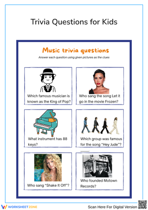 Music Trivia Questions for Kids Worksheet