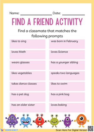Find a Friend Activity Worksheet
