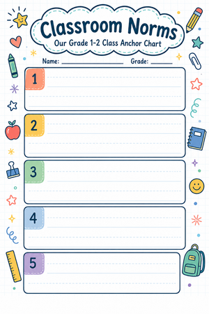 Grade 1-2 Classroom Norms — Printable No-Prep Worksheet