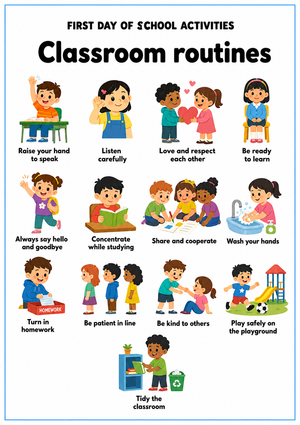 Printable Classroom Routines Worksheet | Grade 1