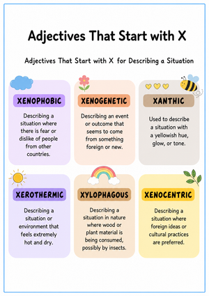 Printable Adjectives Starting with X Worksheet Grade 6