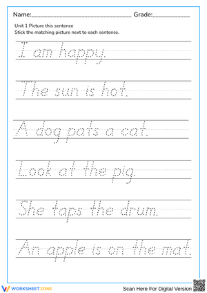 Sentence Tracing Worksheet | Grade K Printable