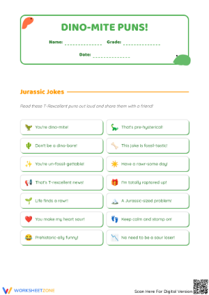 Printable Dinosaur Puns Worksheet | Grade 2 ELA