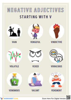 Negative Adjectives That Start With V Worksheet
